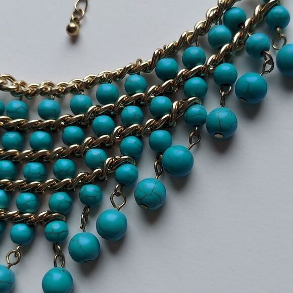 Statement Necklace with Turquoise Colored Beads - Picture 5 of 7